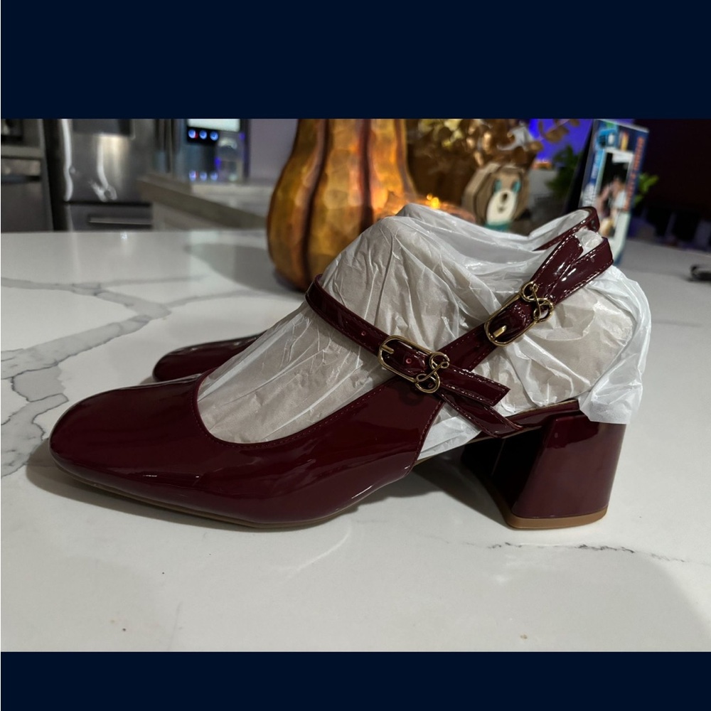 Red Mary Jane Heels with Chunky Block Heel